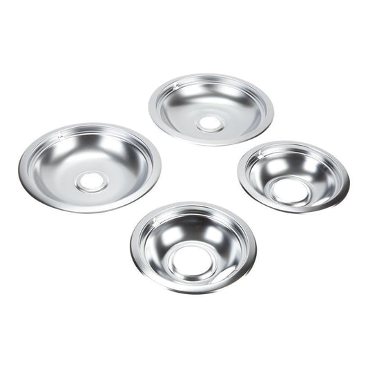 Maytag W10278125 Range Electric/Cooktop 4-Pack Round Drip Bowls (Two 6-IN and Two 8-IN) - Chrome for Non-Hinged, 2-Wire Plug Cooking Elements