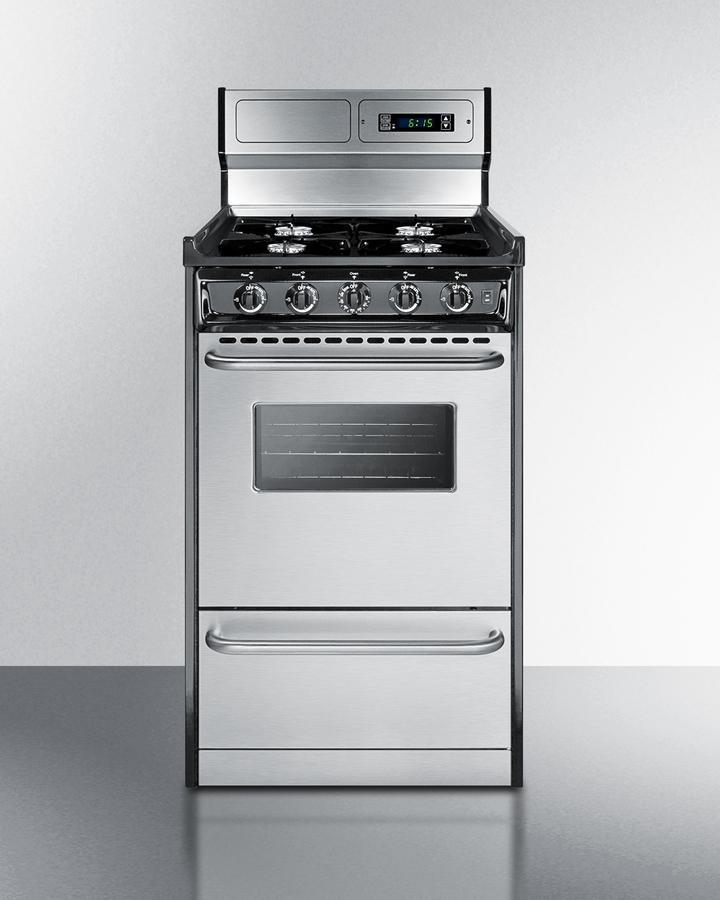 Summit TNM1307BKW 20" Wide Gas Range, Open Burners