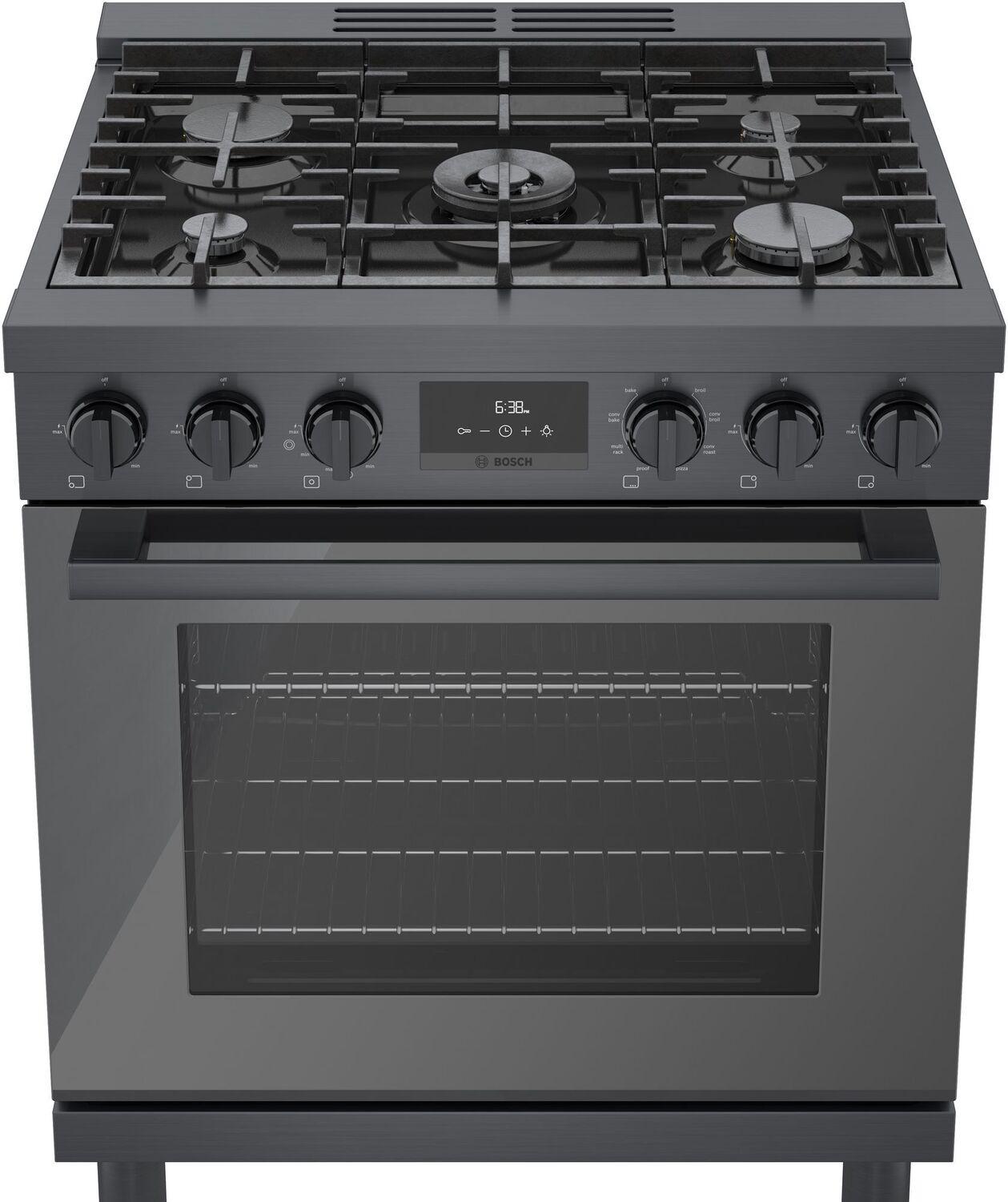 Bosch HDS8045U 800 Series Dual Fuel Freestanding Range 30" Black Stainless Steel