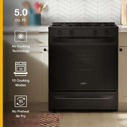 Whirlpool WSGS4530TB 30-inch Gas Smart Range with Air Cooking Technology and Steam Clean