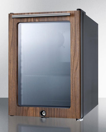Summit SCR114LWP1 Compact Glass Door Beverage Center With Wood Trim