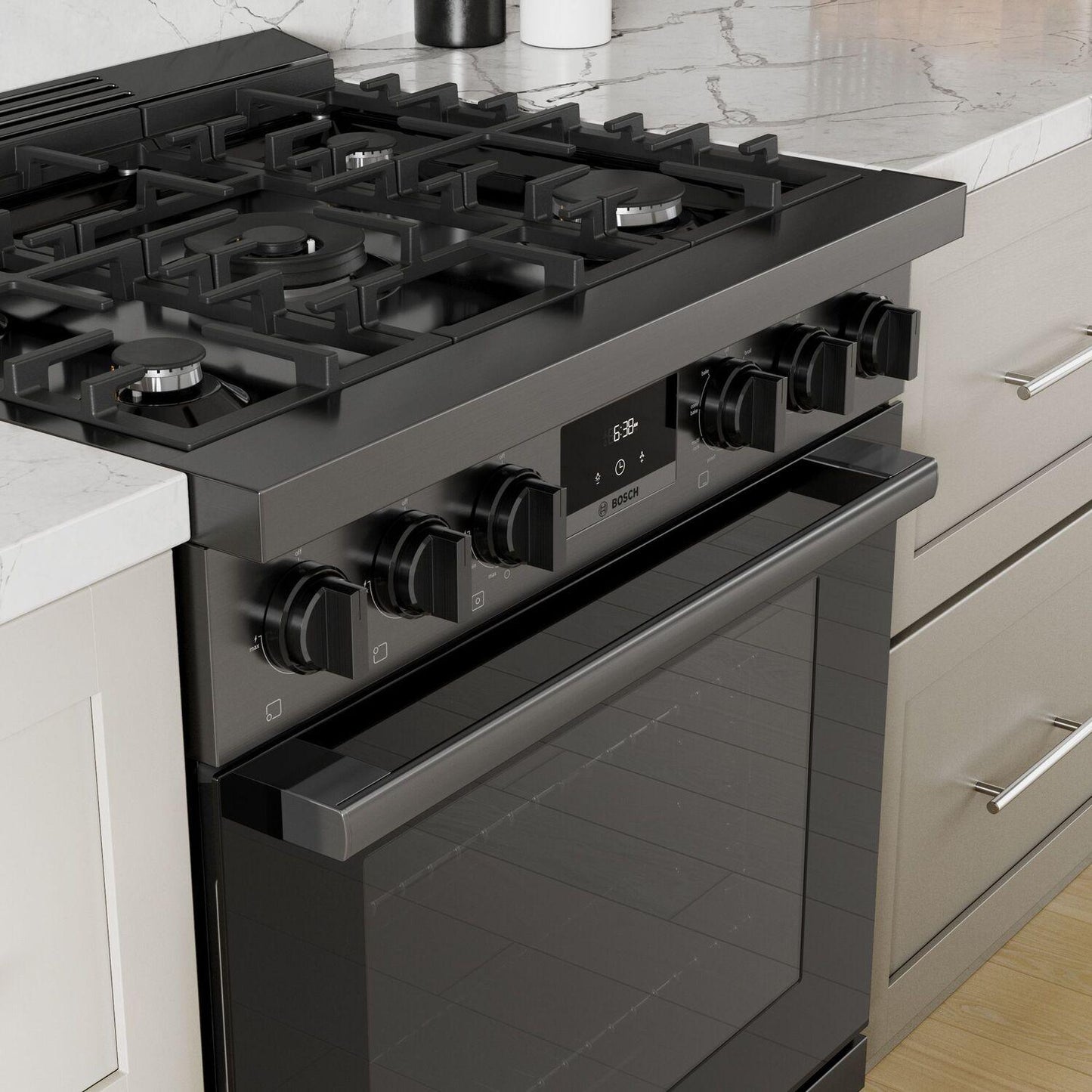 Bosch HDS8045U 800 Series, Dual fuel freestanding range, 30'', Black stainless steel
