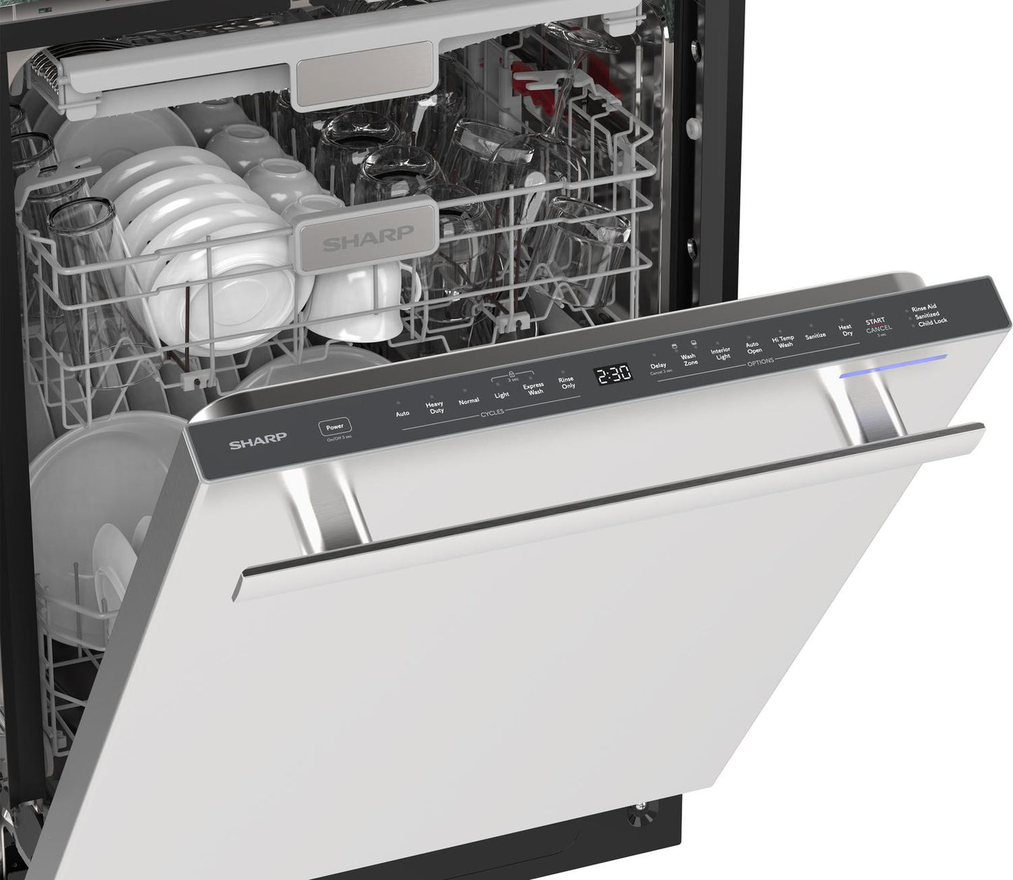Sharp SDY6748SNS 24" Top Control Stainless Steel Handle 47 dBA Dishwasher with Auto Door Open