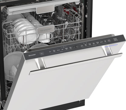 Sharp SDY6748SNS 24" Top Control Stainless Steel Handle 47 dBA Dishwasher with Auto Door Open