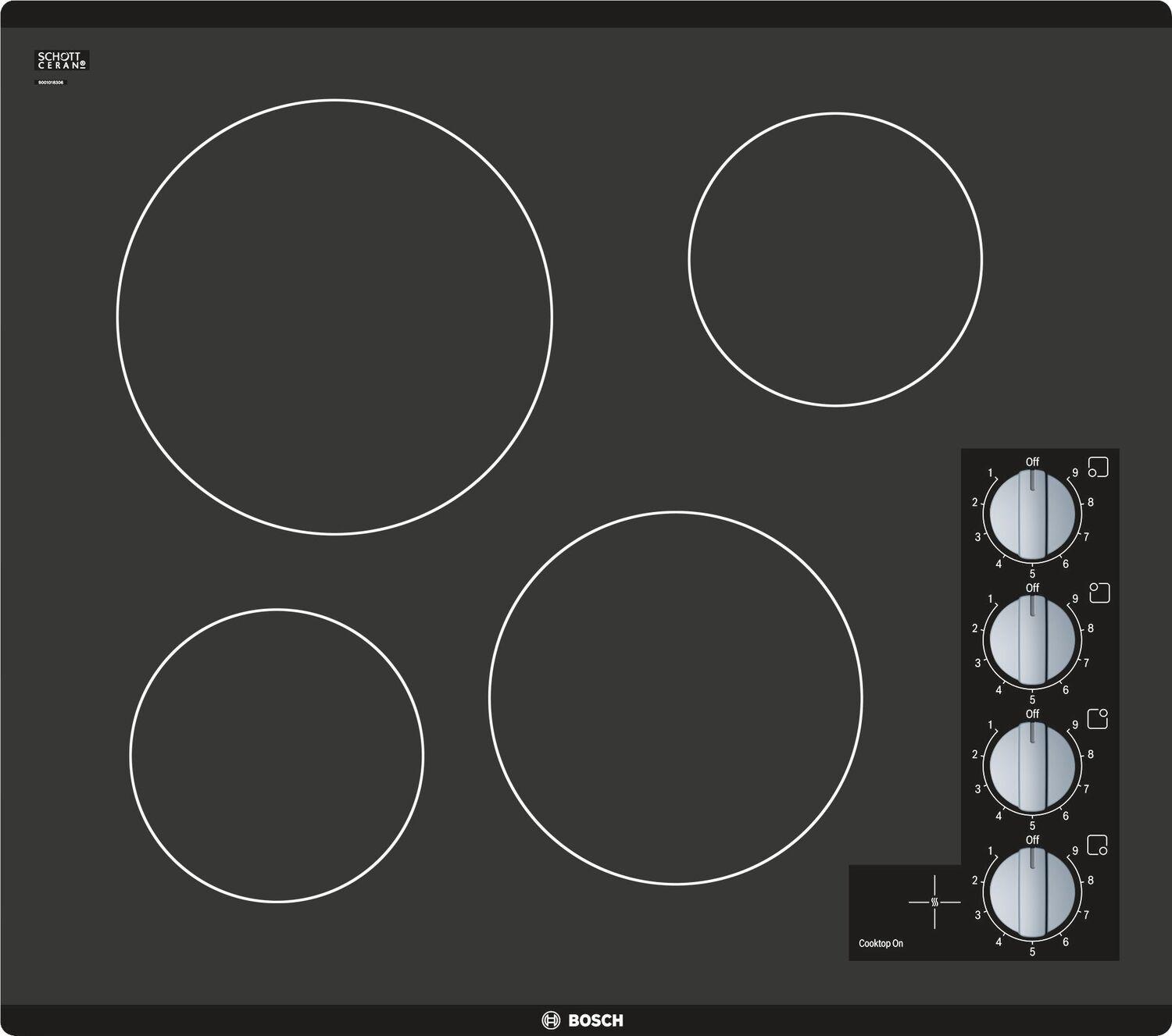 Bosch NEM5466UC 500 Series 24" 4 BRNR Knob Control Electric Cktp, Black