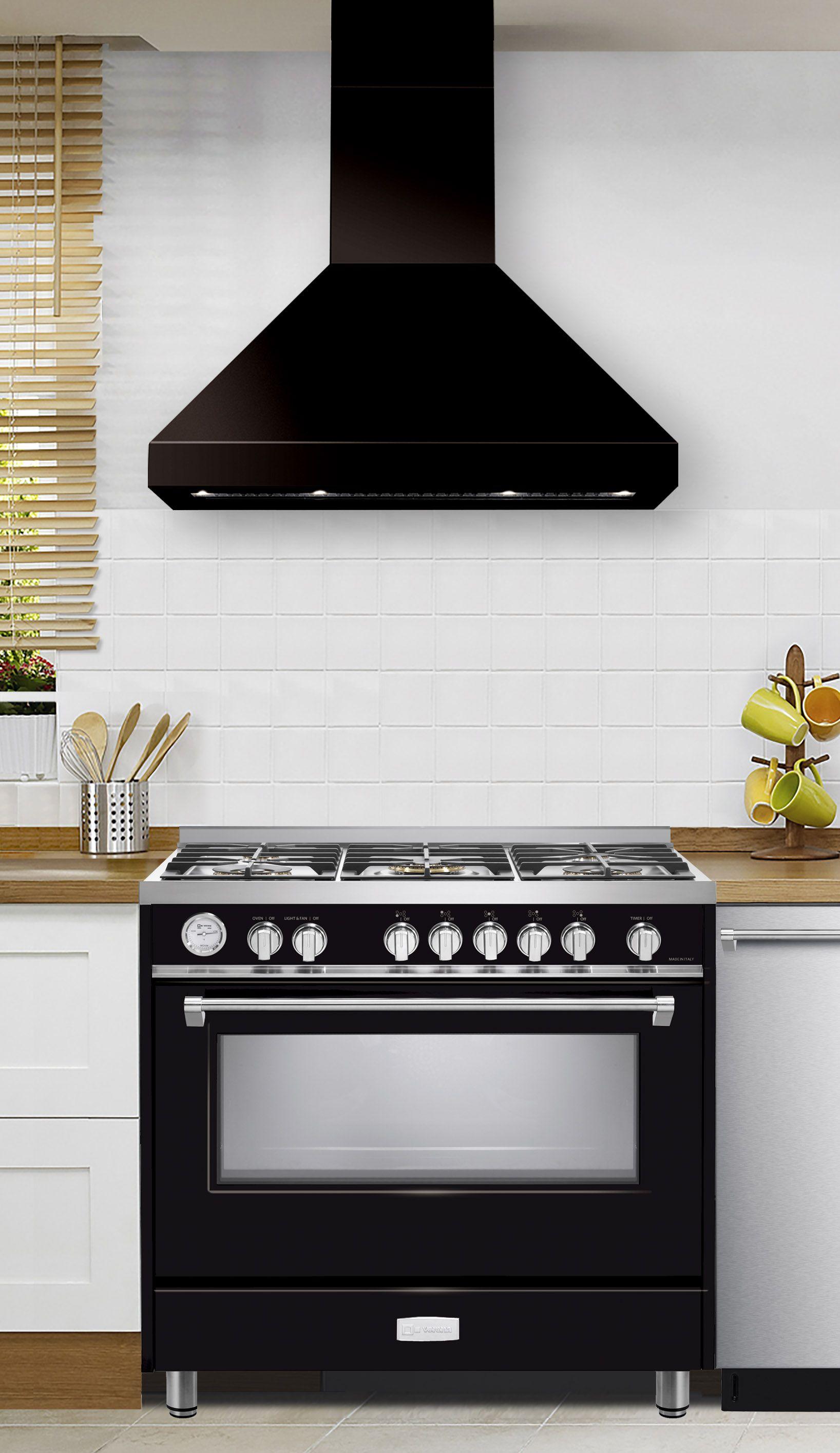 Verona VECHW36GGB 36" Designer Chimney Wall Hood- 600 CFM - 4 Speeds