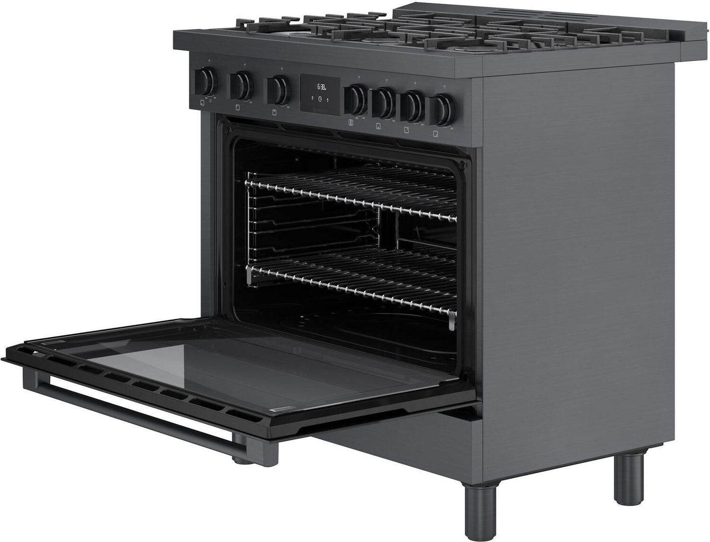 Bosch HGS8645UC 800 Series, Gas freestanding range, 36'', Black stainless steel