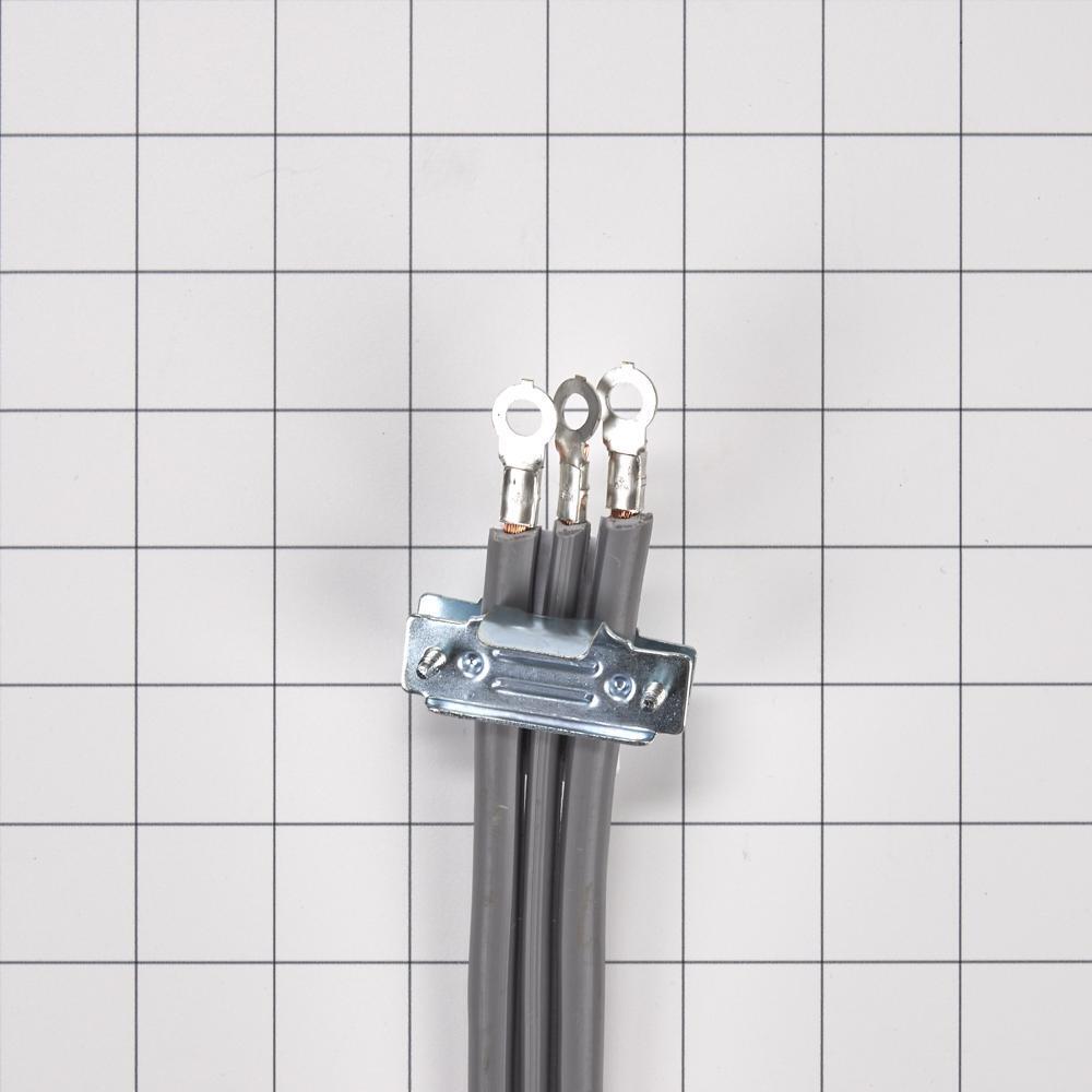 Whirlpool WPPT520 4' Electric Range Power Cord rated 50 A, with 3-wire 3-ring terminal connectors, and right-angle 3-prong plug