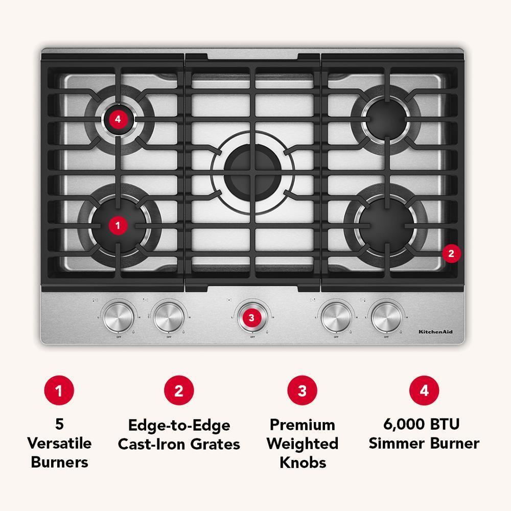 KCGK330SSS KitchenAid® 30 in. Gas Cooktop with 5 Versatile Burners