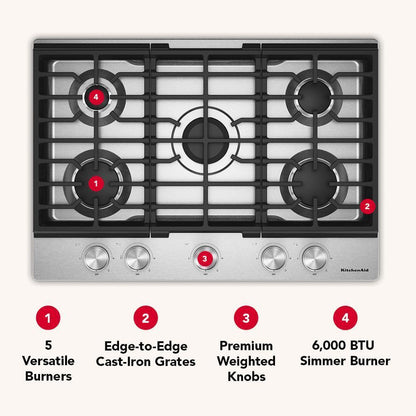 KCGK330SSS KitchenAid® 30 in. Gas Cooktop with 5 Versatile Burners