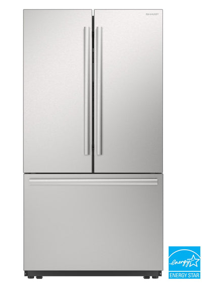 SJF2752MS Sharp 26.5 cu.ft. Counter Depth 36 in. French 3-Door Refrigerator with Internal Water Dispenser in Stainless Steel