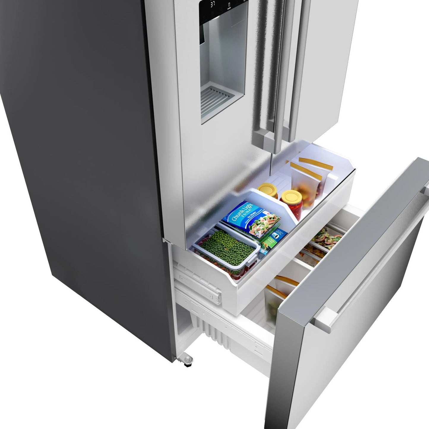 Bosch B36FD52SNS 500 Series, French Door Bottom freezer, multi door, 36'', Brushed steel (with anti-fingerprint), Total No Frost