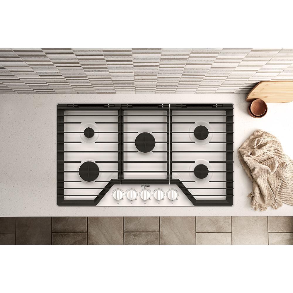 Whirlpool WCGK5036PW 36-inch Gas Cooktop with EZ-2-Lift™ Hinged Cast-Iron Grates