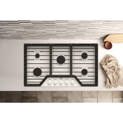 Whirlpool WCGK5036PW 36-inch Gas Cooktop with EZ-2-Lift™ Hinged Cast-Iron Grates