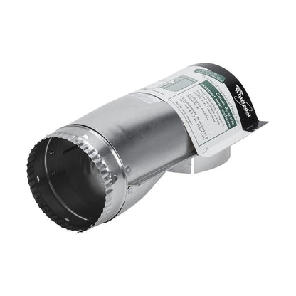 Maytag 4396004 4.5" Silver Dryer Exhaust Duct with 90-degree elbow, 1 male inlet connection, snap-lock fittings, and rotating collars