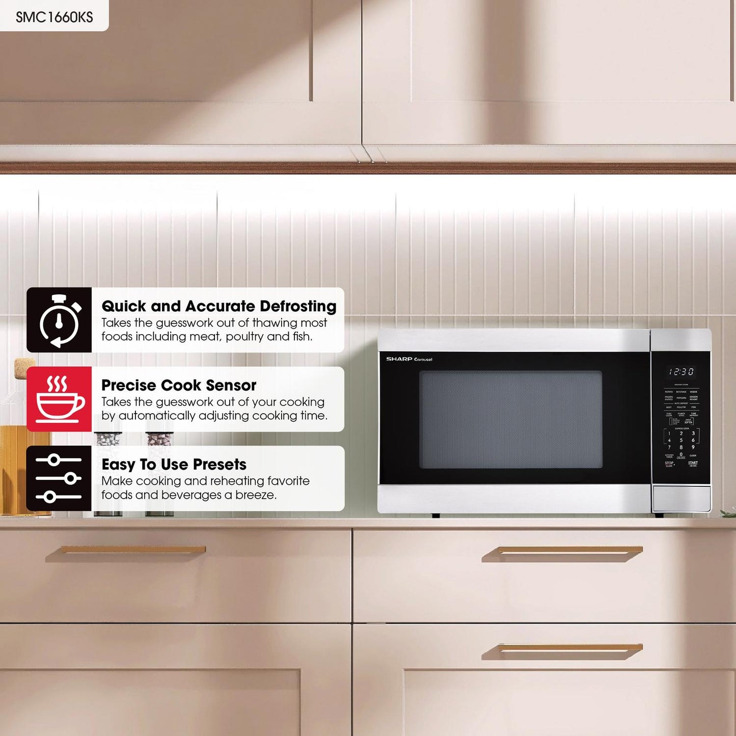 SMC1660KS Sharp 1.6 cu. ft. 1100W Stainless Steel Countertop Microwave Oven