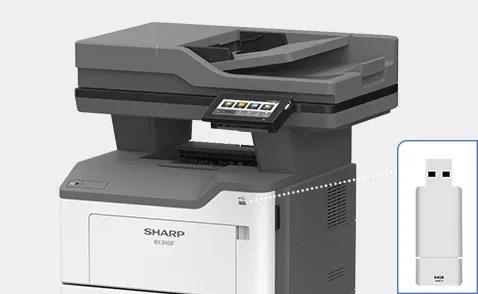 Sharp MXB468F MX-B468F Monochrome Multifunction Printer Prints up to 46 pages per minute , copy, scan, fax Maximum paper capacity of 2,300 sheets Exceptional Image Quality with 1,200 x 1,200 dpi print resolution