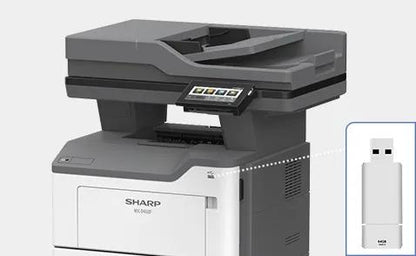 Sharp MXB468F MX-B468F Monochrome Multifunction Printer Prints up to 46 pages per minute , copy, scan, fax Maximum paper capacity of 2,300 sheets Exceptional Image Quality with 1,200 x 1,200 dpi print resolution