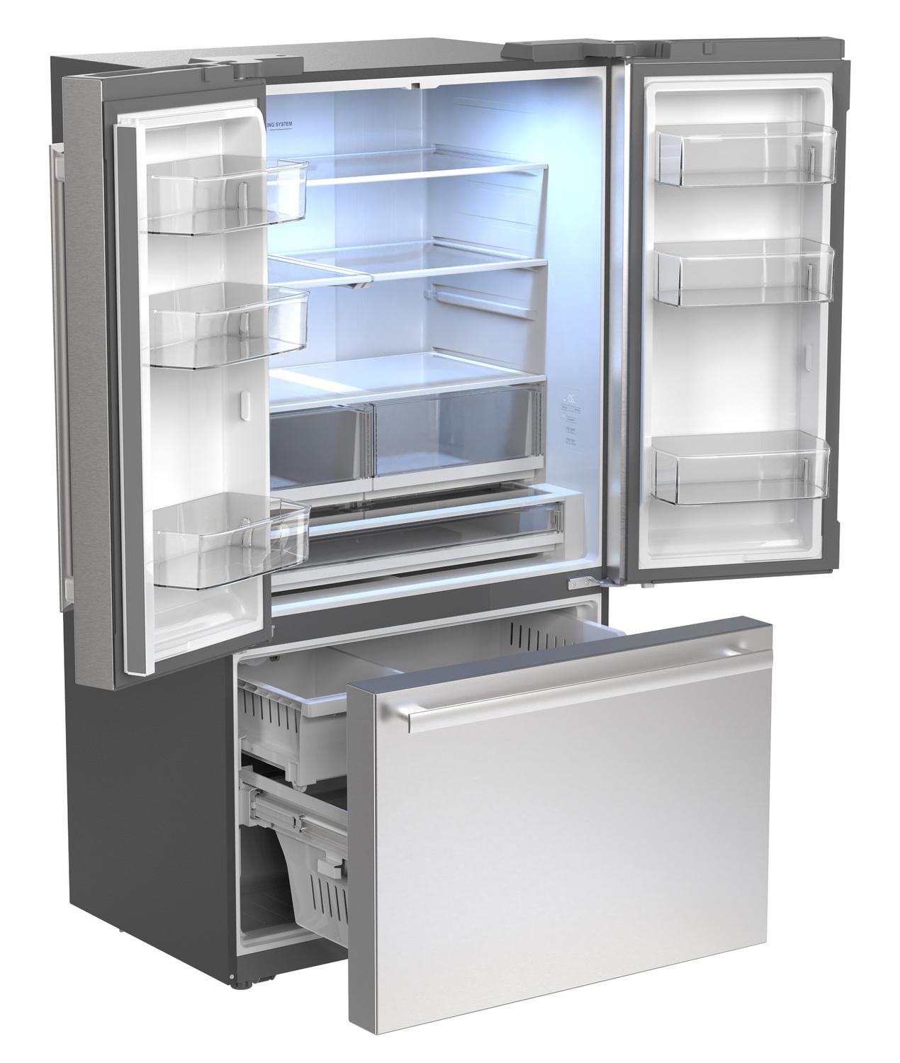 SJF2752MS Sharp 26.5 cu.ft. Counter Depth 36 in. French 3-Door Refrigerator with Internal Water Dispenser in Stainless Steel