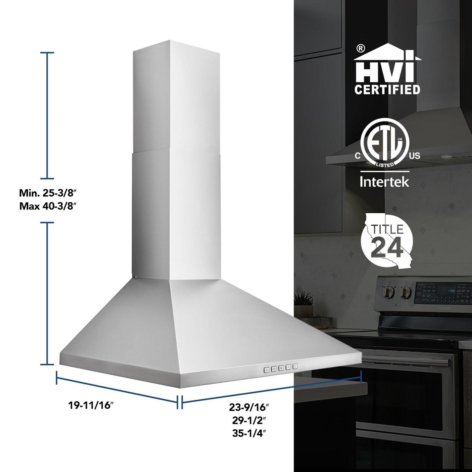 BWP1304SS Broan® 30-Inch Convertible Wall-Mount Pyramidal Chimney Range Hood, 450 Max CFM, Stainless Steel