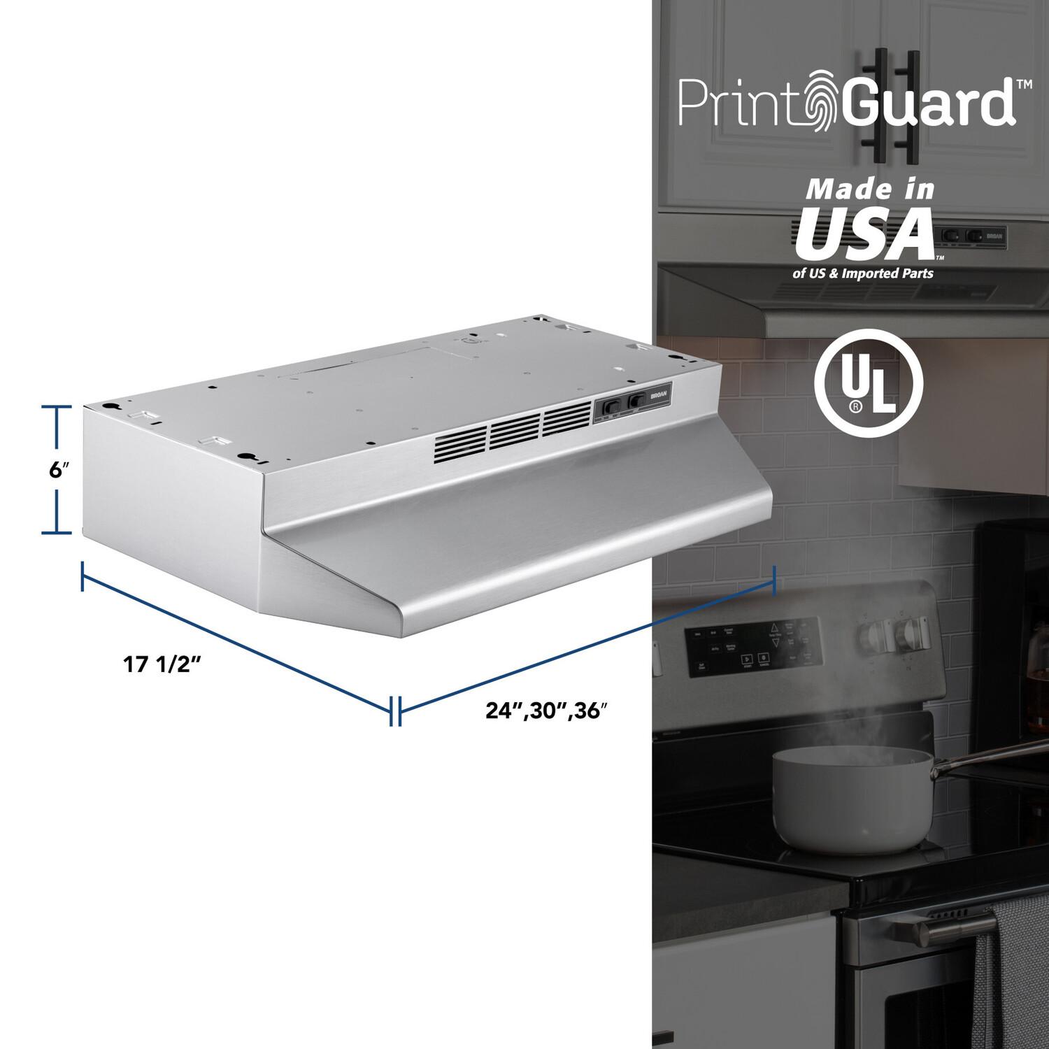 Broan® 30-Inch Ductless Under-Cabinet Range Hood, Stainless Finish with PrintGuard