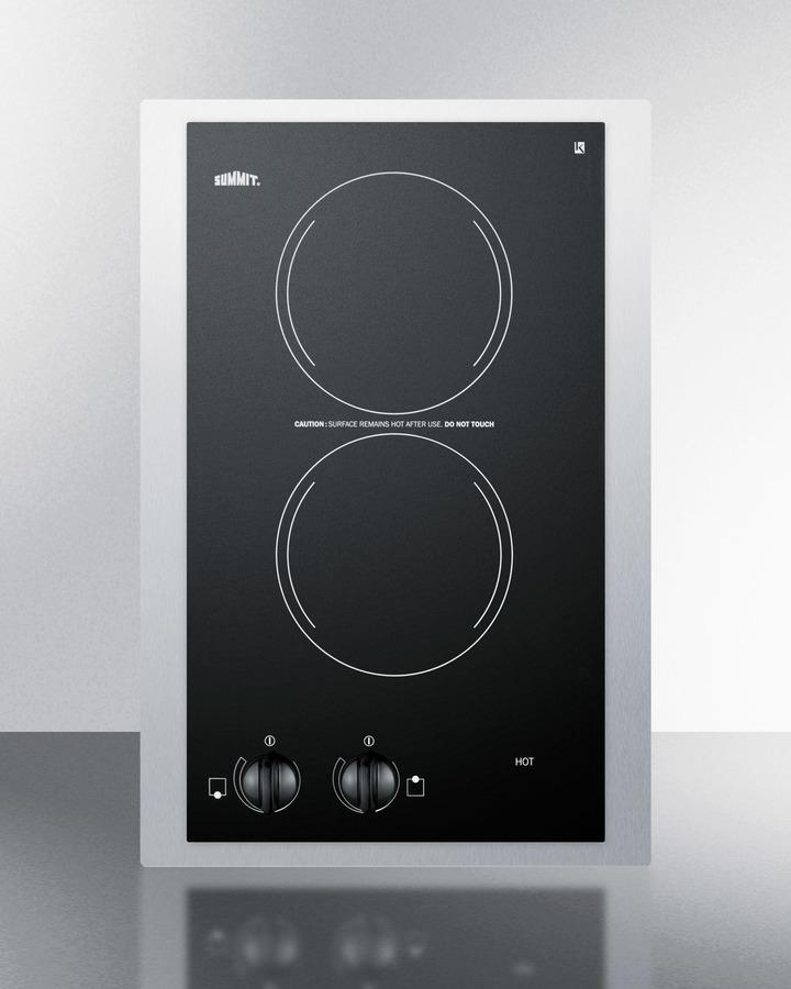 Summit CR2220TK15 15" Wide 230v 2-burner Radiant Cooktop
