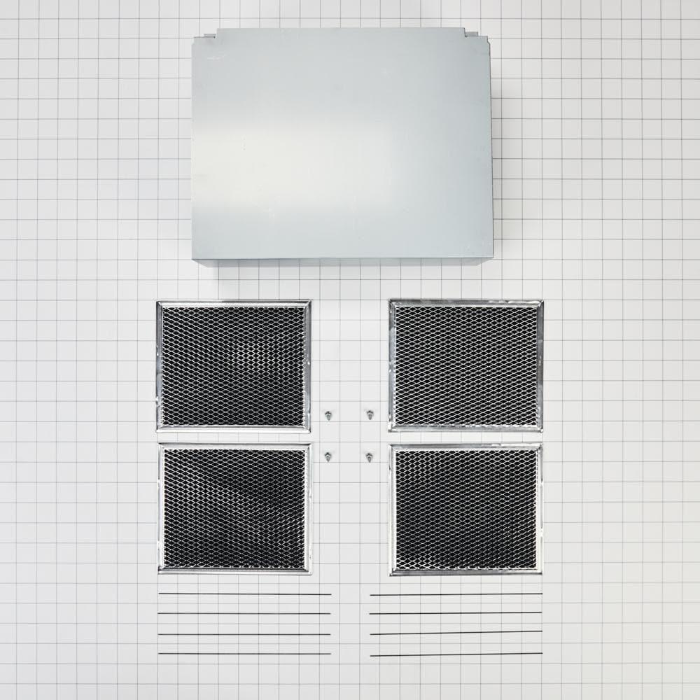 Kitchenaid W11430925 Range Hood Wall Recirculation Kit with 2 Charcoal Filters, 4 Clips, and a Deflector Damper - Silver