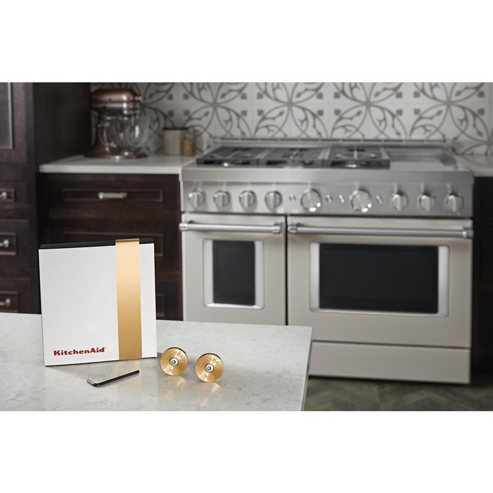 Whirlpool W11368841NE KitchenAid Commercial-Style Range Handle Medallion Kit - Gold (Includes Two Medallions, Screws, and One 1/8-IN Hex Wrench)