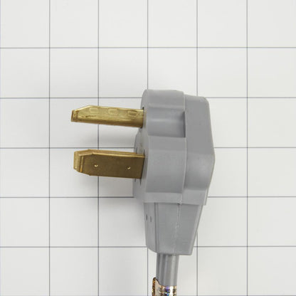 Maytag PT500L 6' Gray Electric Dryer Power Cord with 30-amp, 3-wire, right-angle plug, and adjustable strain relief bracket