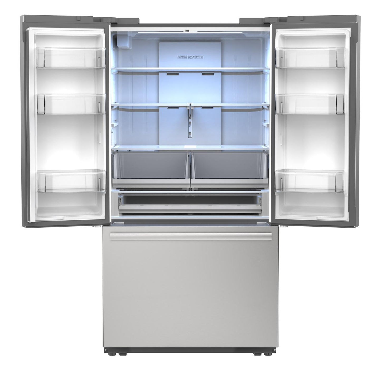 SJF2752MS Sharp 26.5 cu.ft. Counter Depth 36 in. French 3-Door Refrigerator with Internal Water Dispenser in Stainless Steel
