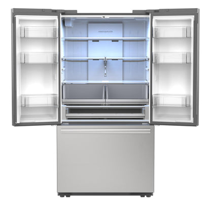 SJF2752MS Sharp 26.5 cu.ft. Counter Depth 36 in. French 3-Door Refrigerator with Internal Water Dispenser in Stainless Steel