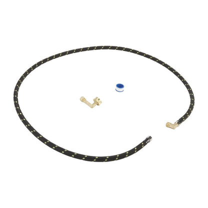Kitchenaid W10278636RC Dishwasher Water Line Installation Kit with 6' braided hose, 3/8" comp x 3/8" NPT male elbow fitting, 3/4" NH x 3/8" comp gooseneck fitting with EPDM washer, teflon tape, and instructions