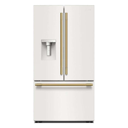 Kitchenaid KRFF436SPL 30 Cu. Ft. 36-Inch French Door Refrigerator with Exterior Water and Ice Dispenser and Wood-Look Sliding Tray in Porcelain White