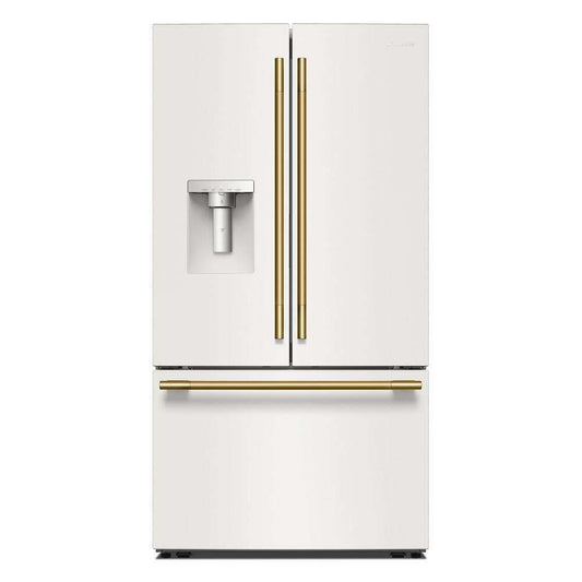 Kitchenaid KRFF436SPL 30 Cu. Ft. 36-Inch French Door Refrigerator with Exterior Water and Ice Dispenser and Wood-Look Sliding Tray in Porcelain White