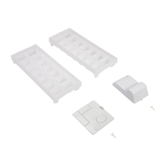 Maytag W11412645 Ice Maker Removal Kit, with (1) plastic closure, (3) hole plugs, (1) evaporator cover, (1) tube fitting cover and (2) ice trays