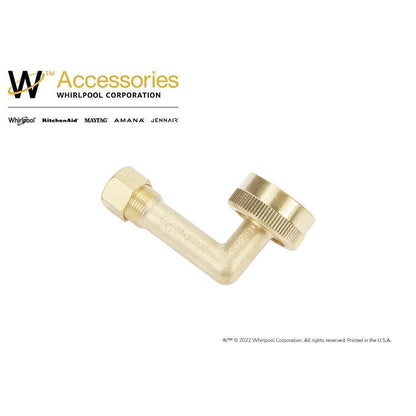 Kitchenaid W10685193 Dishwasher Brass Gooseneck Fitting with washer, 3/4" NH x 3/8" compression fitting