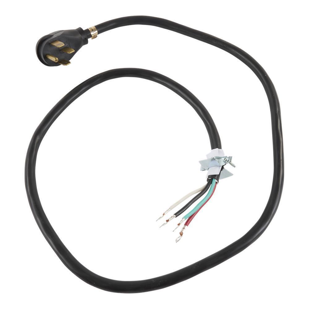 Maytag PT600 6' Electric Range Power Cord, rated 40 A, 4-wire 4-ring terminal connectors, and right-angle 4-prong plug