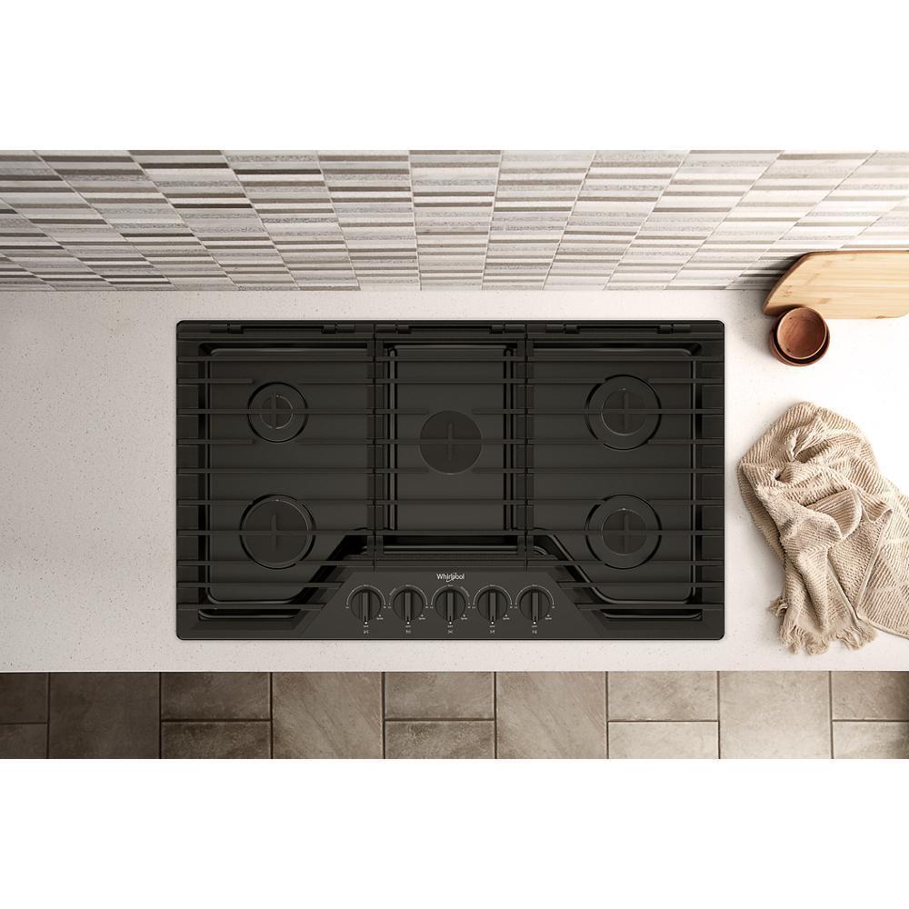 Whirlpool WCGK5036PB 36-inch Gas Cooktop with EZ-2-Lift™ Hinged Cast-Iron Grates