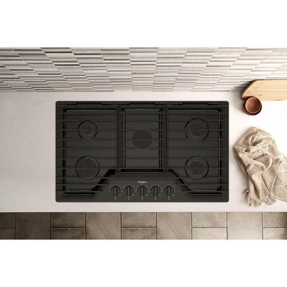 Whirlpool WCGK5036PB 36-inch Gas Cooktop with EZ-2-Lift™ Hinged Cast-Iron Grates