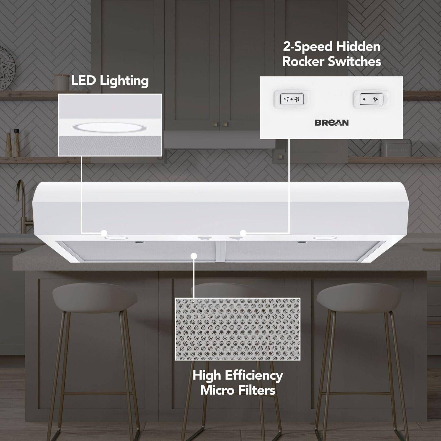 MTR1303WW Broan-NuTone 30-Inch Under Cabinet Range Hood, ENERGY STAR, 350 Max Blower CFM, White