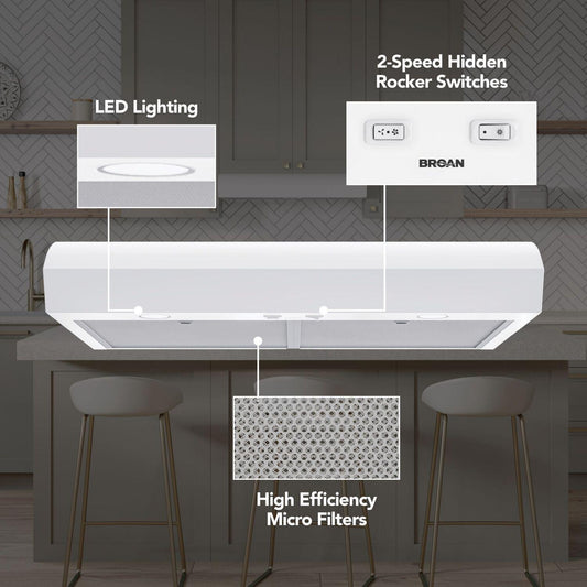MTR1303WW Broan-NuTone 30-Inch Under Cabinet Range Hood, ENERGY STAR, 350 Max Blower CFM, White