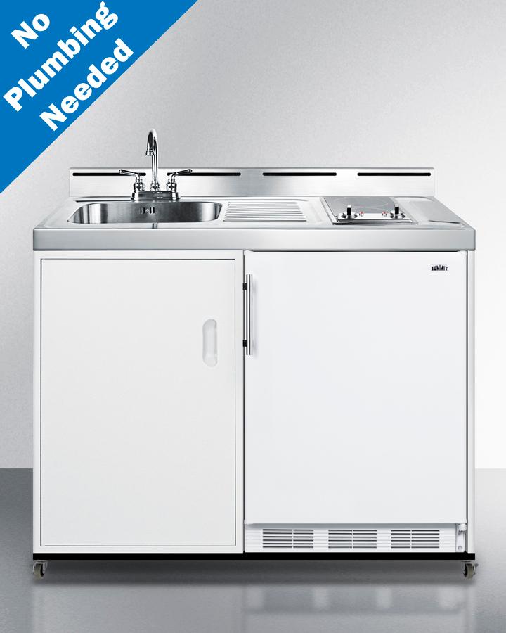 Summit C48ELGLASSPUMPMB 48" Wide Mobile All-in-one Kitchenette, No Plumbing Needed
