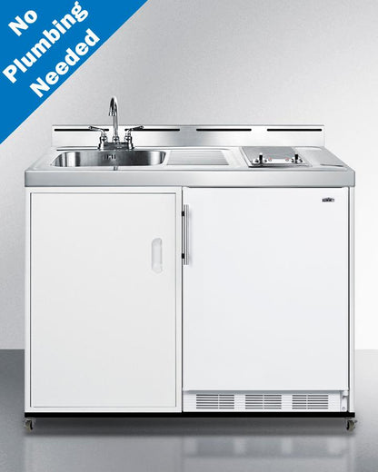Summit C48ELGLASSPUMPMB 48" Wide Mobile All-in-one Kitchenette, No Plumbing Needed