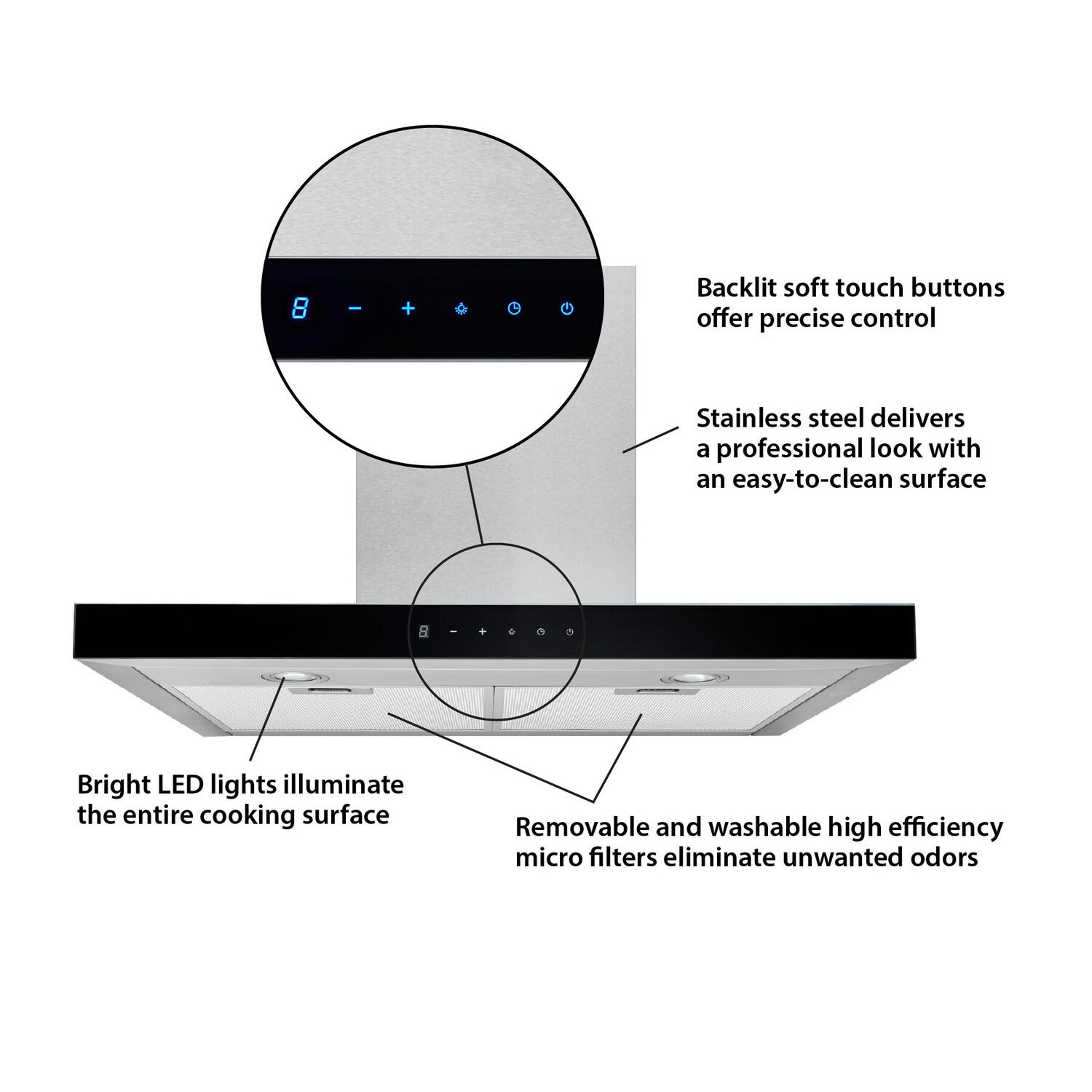 Broan® 30-Inch Convertible Wall-Mount T-Style Chimney Range Hood, 450 Max CFM, Stainless Steel