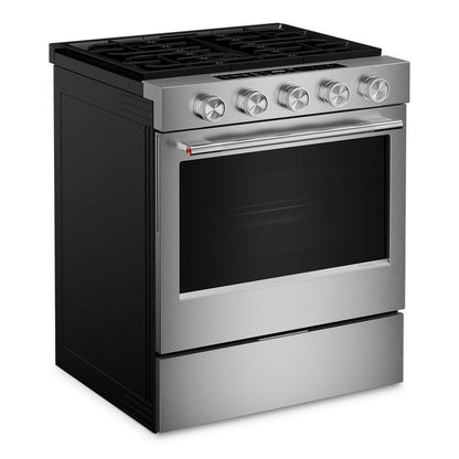 Kitchenaid KSGS530SPS 5.0 Cu. Ft. Smart Slide-in Gas Range with Convection Cooking Modes and 2-in-1 Burner