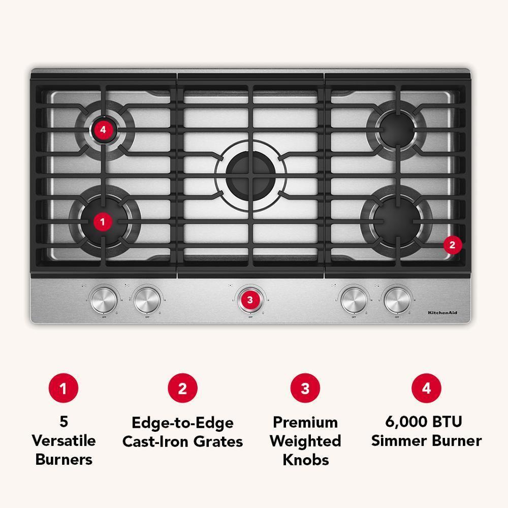 KCGK336SSS KitchenAid® 36 in. Gas Cooktop with 5 Versatile Burners