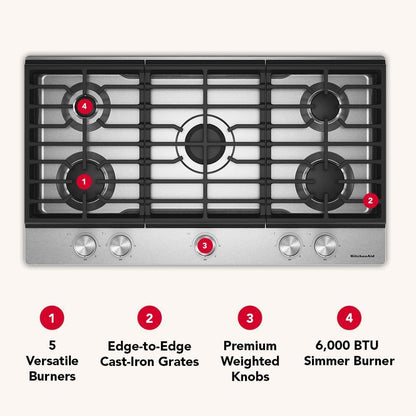 KCGK336SSS KitchenAid® 36 in. Gas Cooktop with 5 Versatile Burners