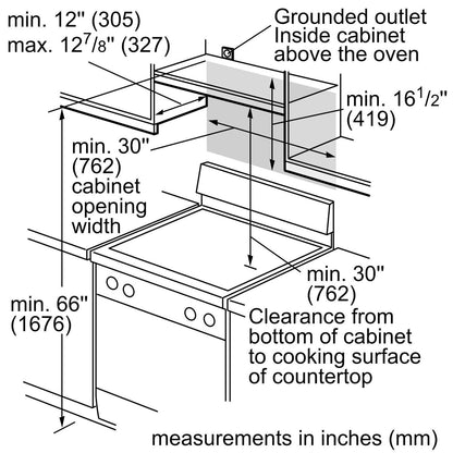 Bosch HMV3054U 300 Series, Over-The-Range Microwave, 30'', Door Hinge: left, Stainless steel