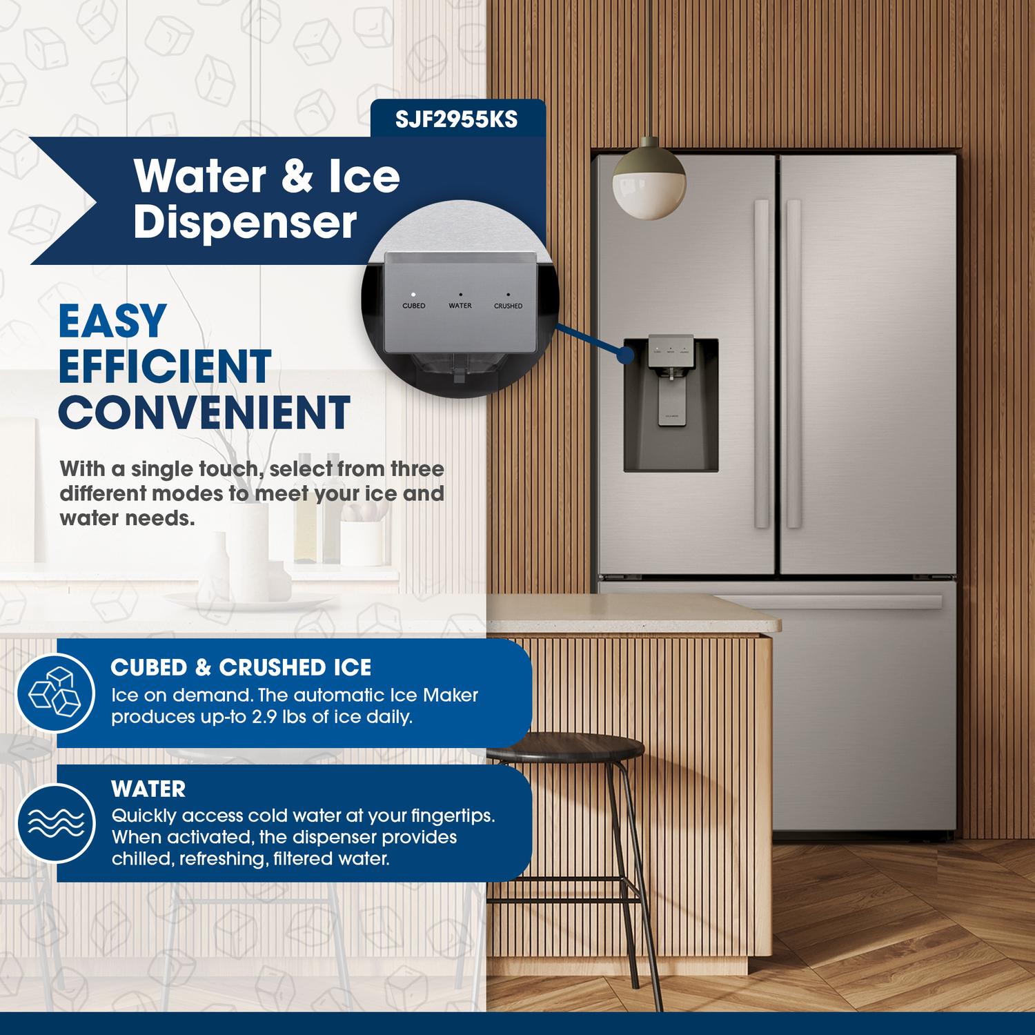 SJF2955KS Sharp French 3-Door Refrigerator with Water Dispenser