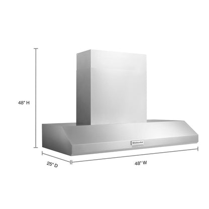 Kitchenaid KVWC958KSS 48'' 585 or 1170 CFM Motor Class Commercial-Style Wall-Mount Canopy Range Hood
